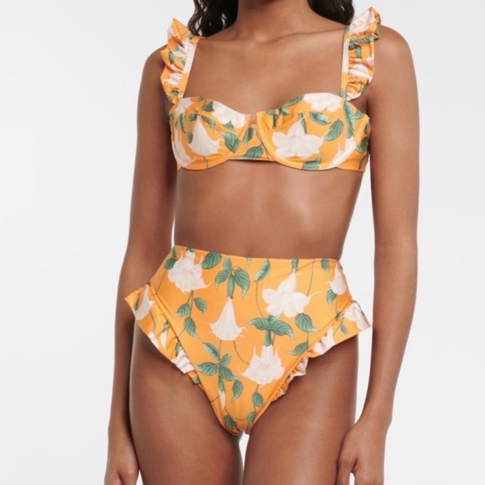 Agua by Agua Bendita Orange Floral Ruffle Underwire High-Waist Bikini